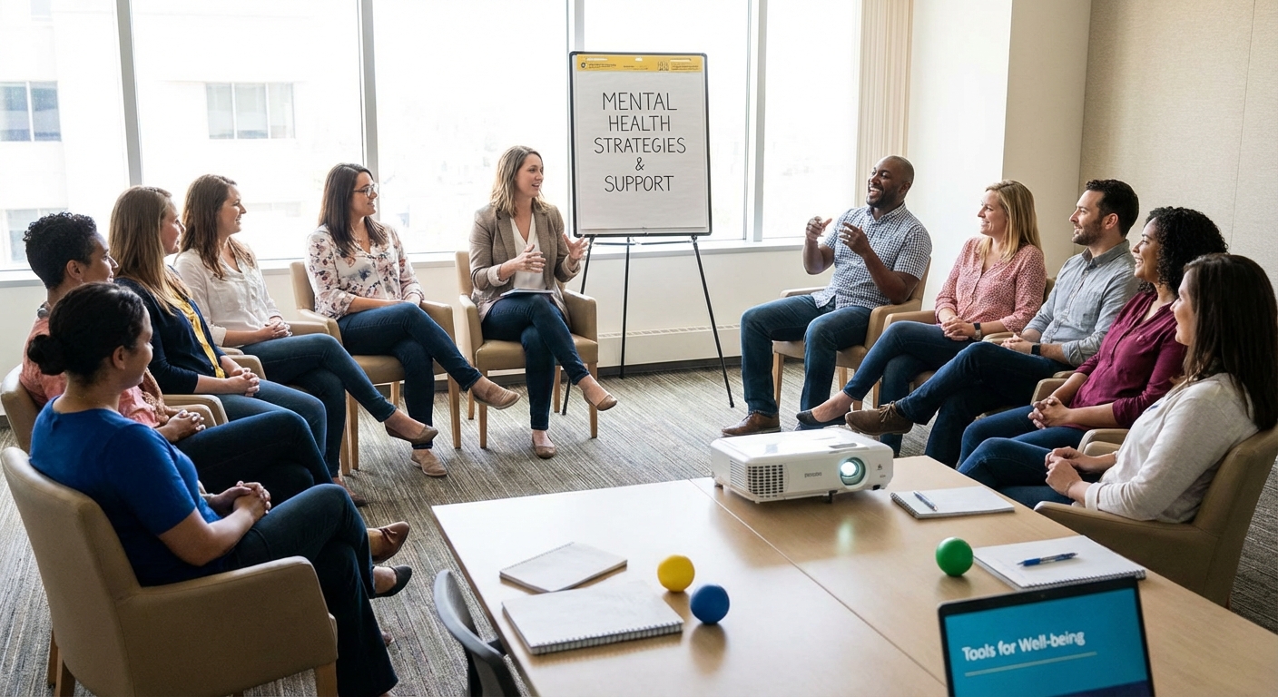 A team participating in a mental health workshop.